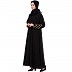 A-line abaya with golden lace at sleeves-Black-golden